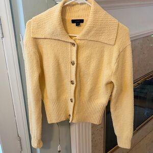 J. Crew Women's Collared Boucle Pale Yellow Cardigan Sweater